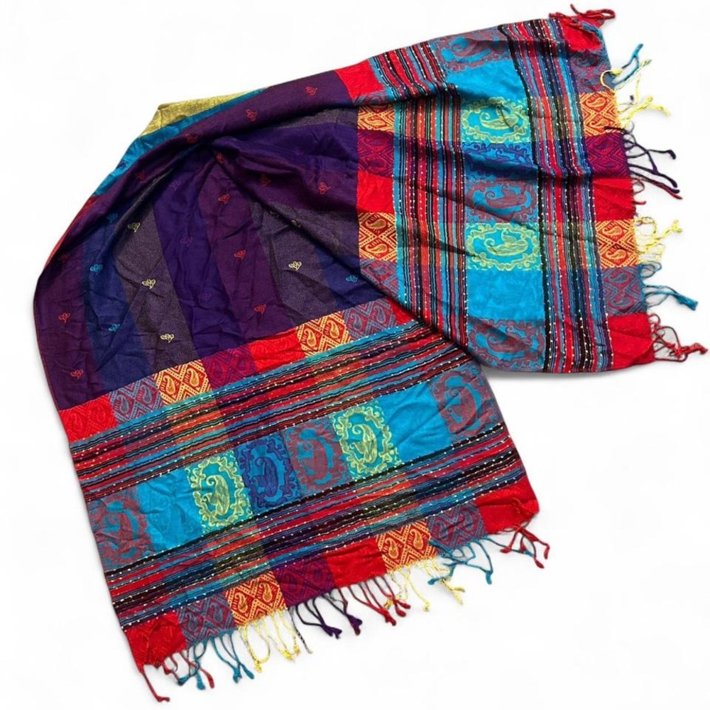 Boho Multicolor Fringe Scarf/Shawl Festival Hippie‎ Colorblock